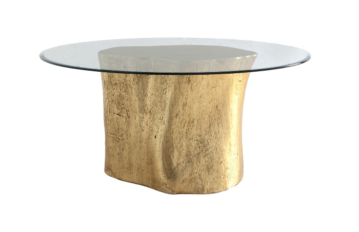 Alba Gold Leaf Log Dining Table with 60" Glass Top