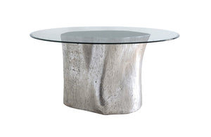 Alba Silver Leaf Log Dining Table with 60" Glass Top