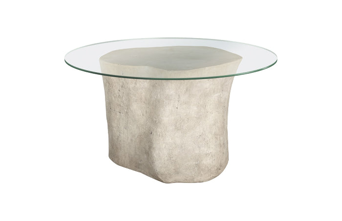 Alba Roman Stone Log Dining Table with 60" Glass Top