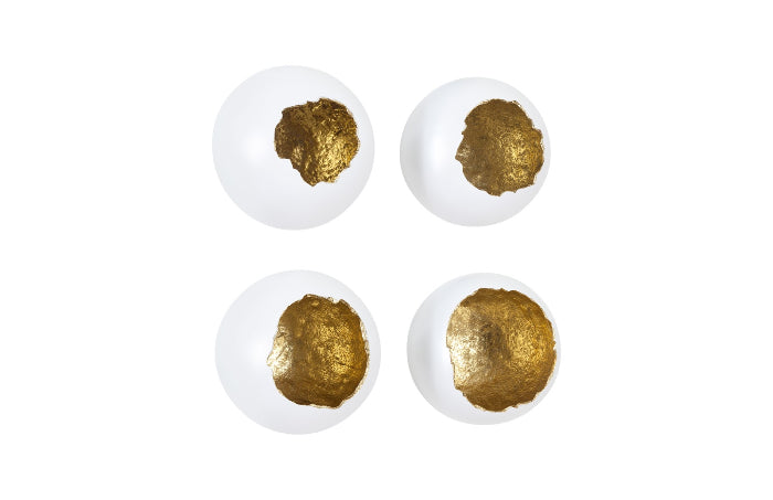 Egg Shells White and Gold Leaf Wall Sculpture (Set of Four)
