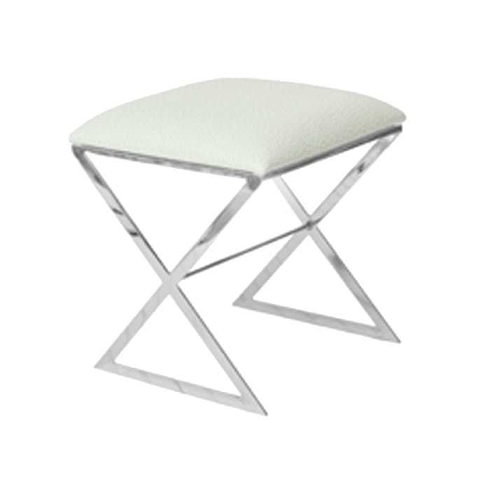 Emani Cream Ostrich Upholstery With Polished Nickel Frame X Stool