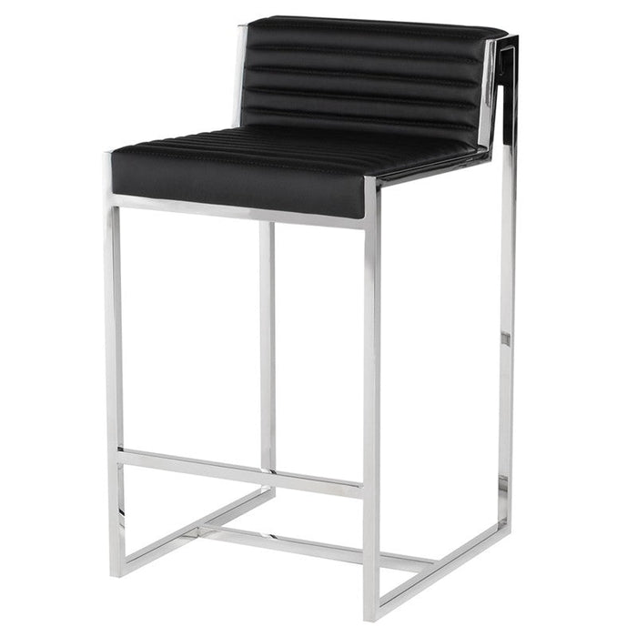 Zola Black Leather with Polished Stainless Counter Stool